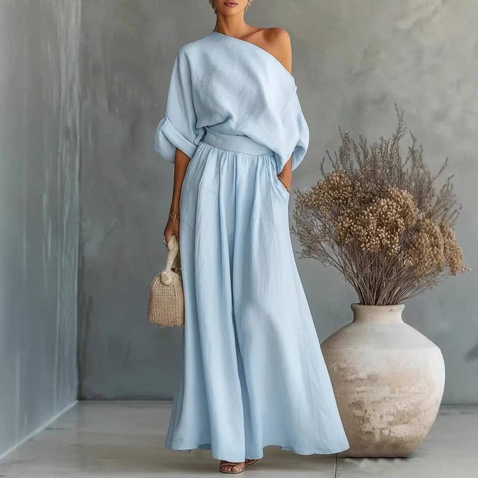Cropped Off-shoulder Top And Pants Two-piece Set: White / S