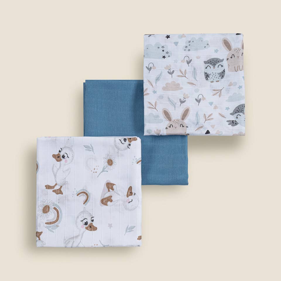Premium Muslin Diaper Set - 3 Pack of 100% Natural Cotton: Owl / 60x60 - 3 pack