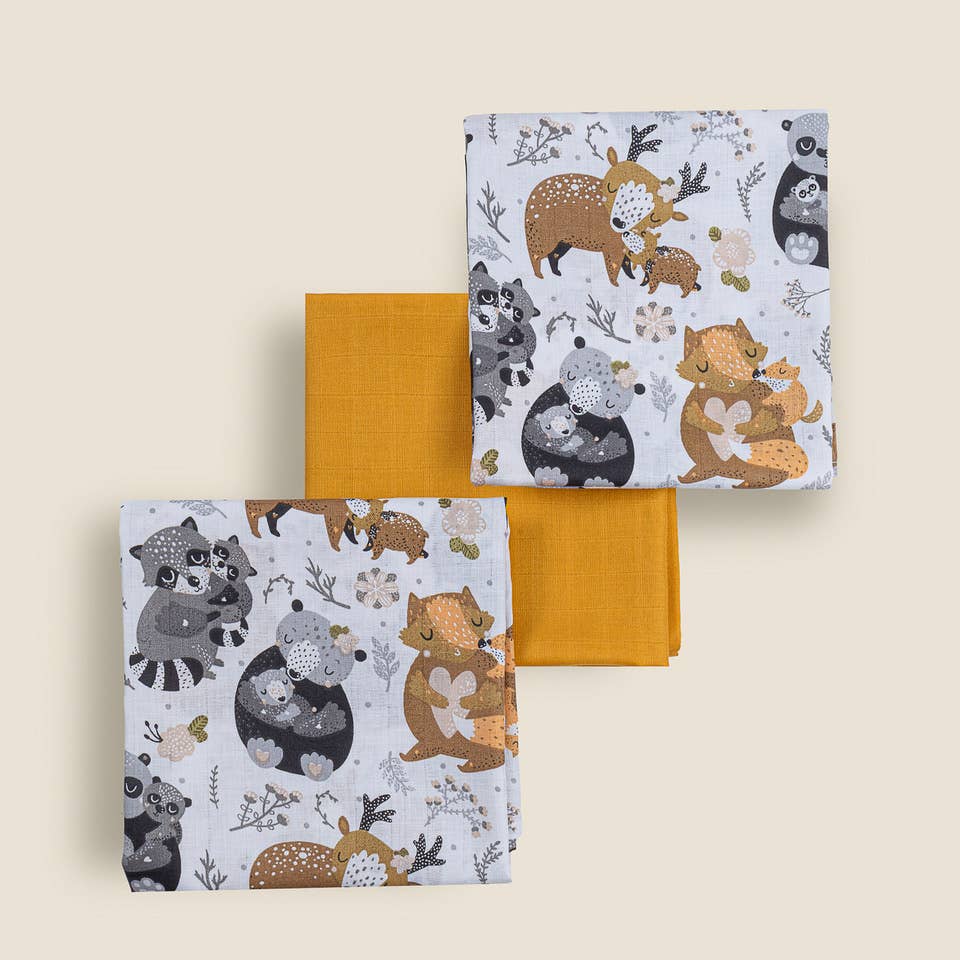 Premium Muslin Diaper Set - 3 Pack of 100% Natural Cotton: Owl / 60x60 - 3 pack