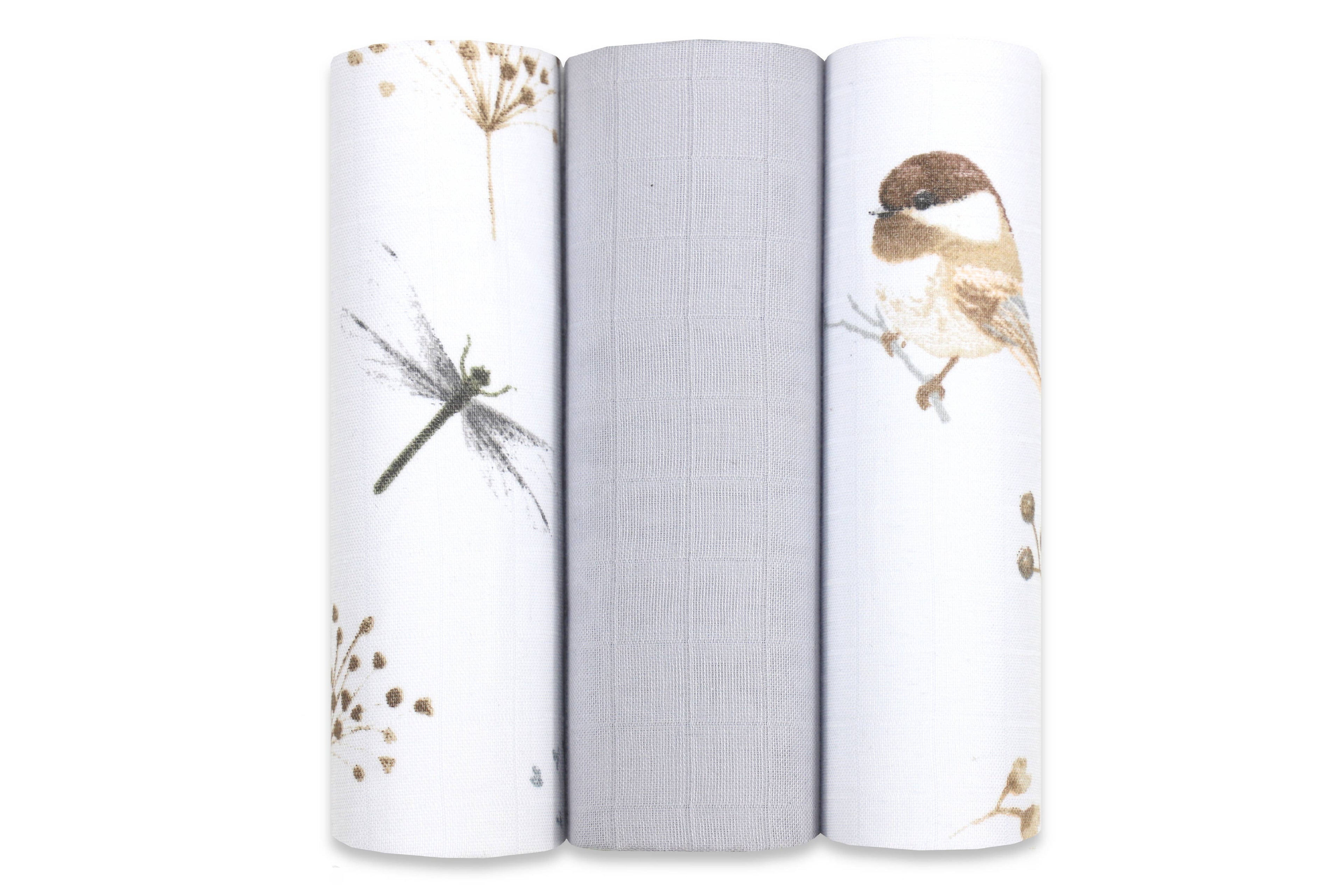 Premium Muslin Diaper Set - 3 Pack of 100% Natural Cotton: Birds / 60x60 - 3 pack