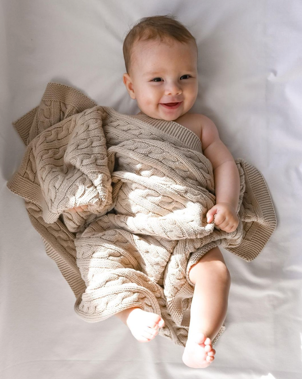 Baby blanket Knitted 100% Cotton: Milk / Rope