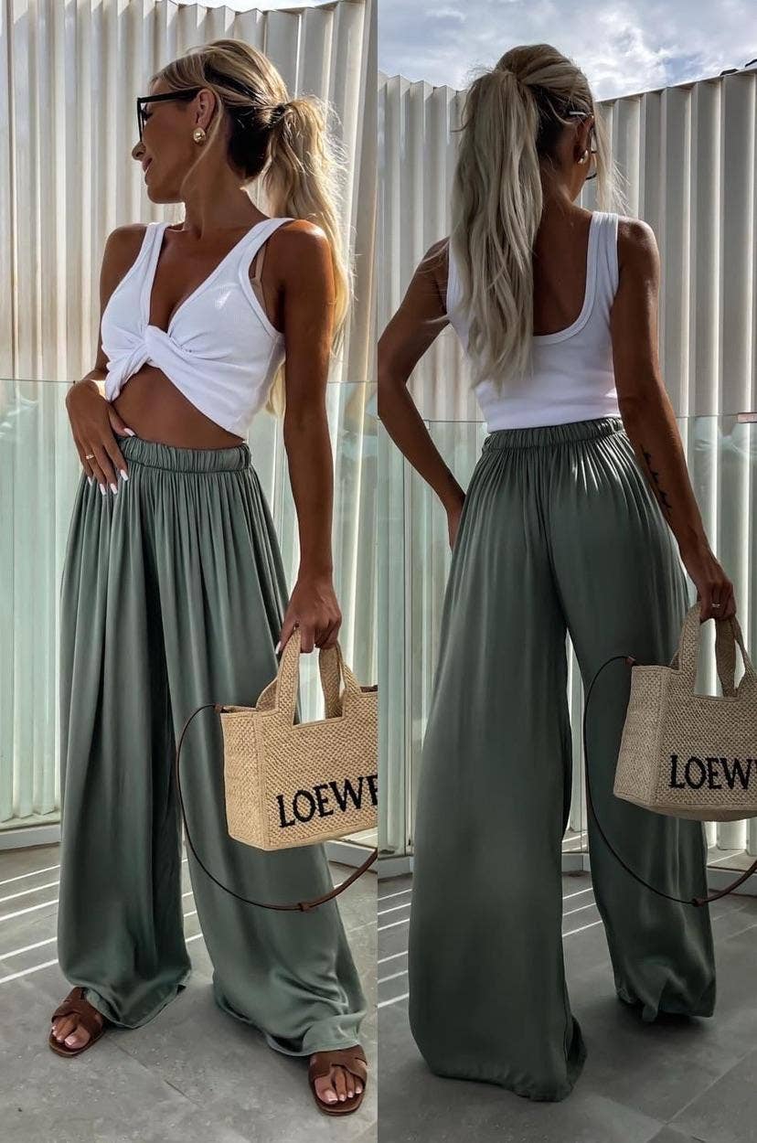 Viscose pants with elastic waistband: Brown