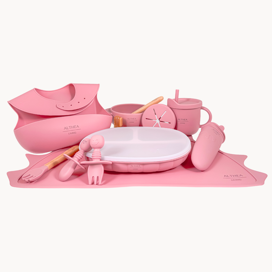 Organic silicone dinnerware - 15 pieces: Deep Pink