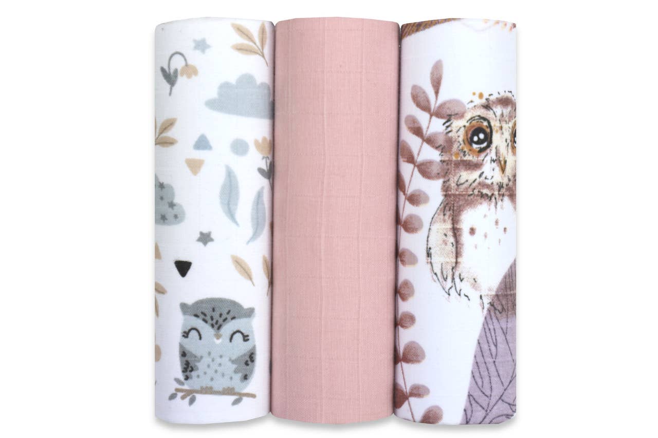 Premium Muslin Diaper Set - 3 Pack of 100% Natural Cotton: Owl / 60x60 - 3 pack