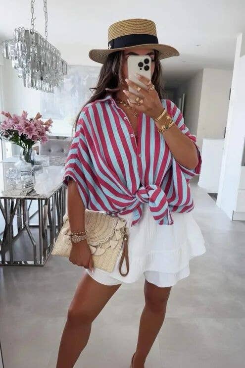 Striped Cotton Gauze Shirt: Yellow / One size: 36-42