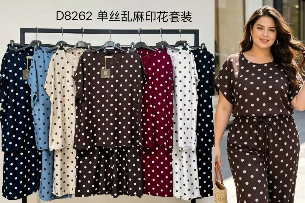 Oversized Polka-Dot Set – Loose Top & Flowing Pants: Beige / YOU 38-44