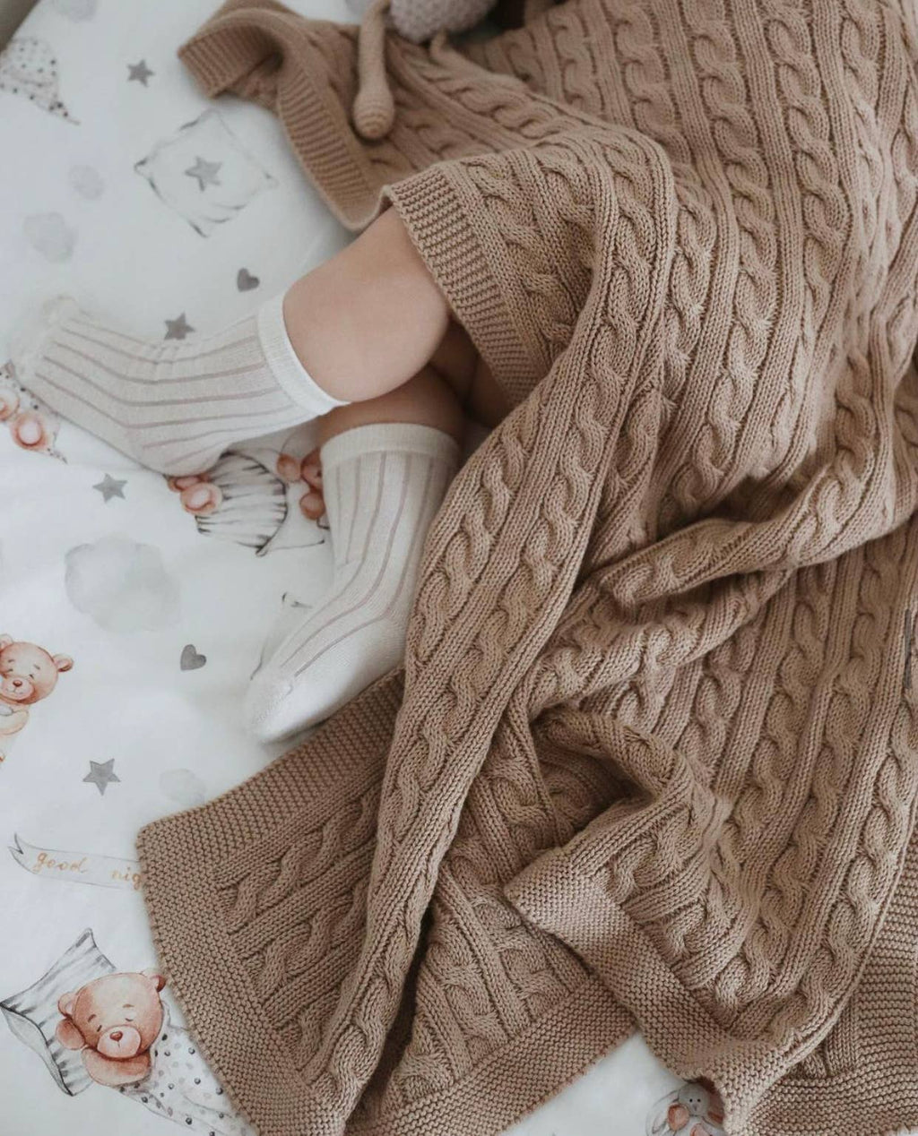 Baby blanket Knitted 100% Cotton: Milk / Rope