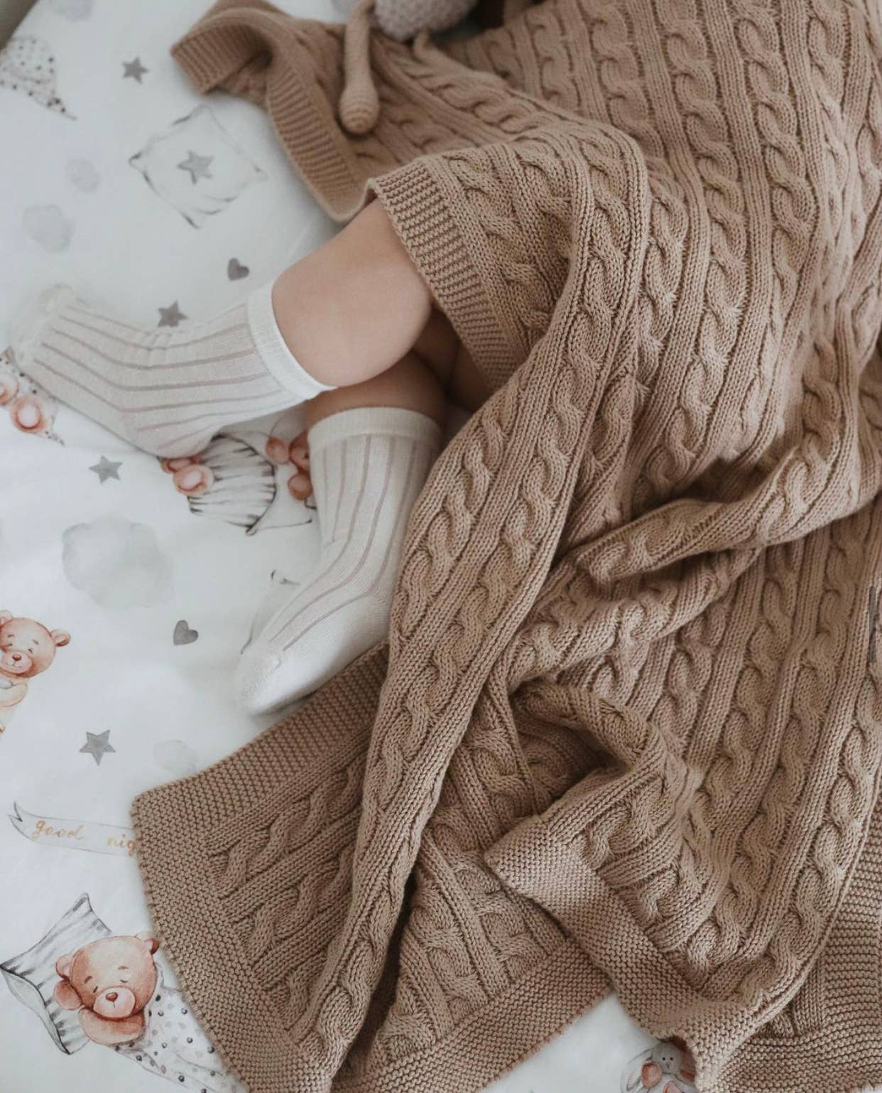 Baby blanket Knitted 100% Cotton: Milk / Rope