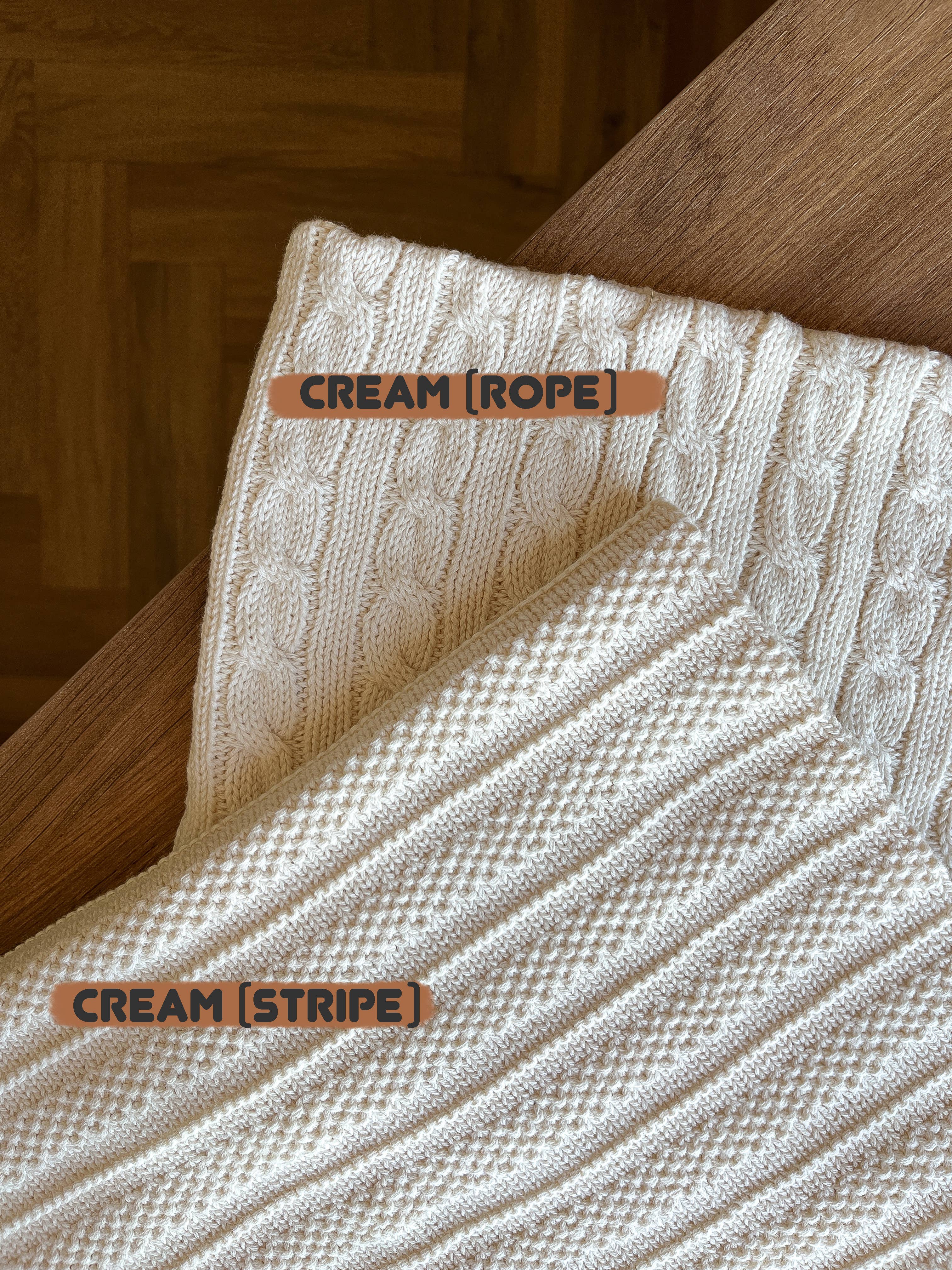 Baby blanket Knitted 100% Cotton: Milk / Rope