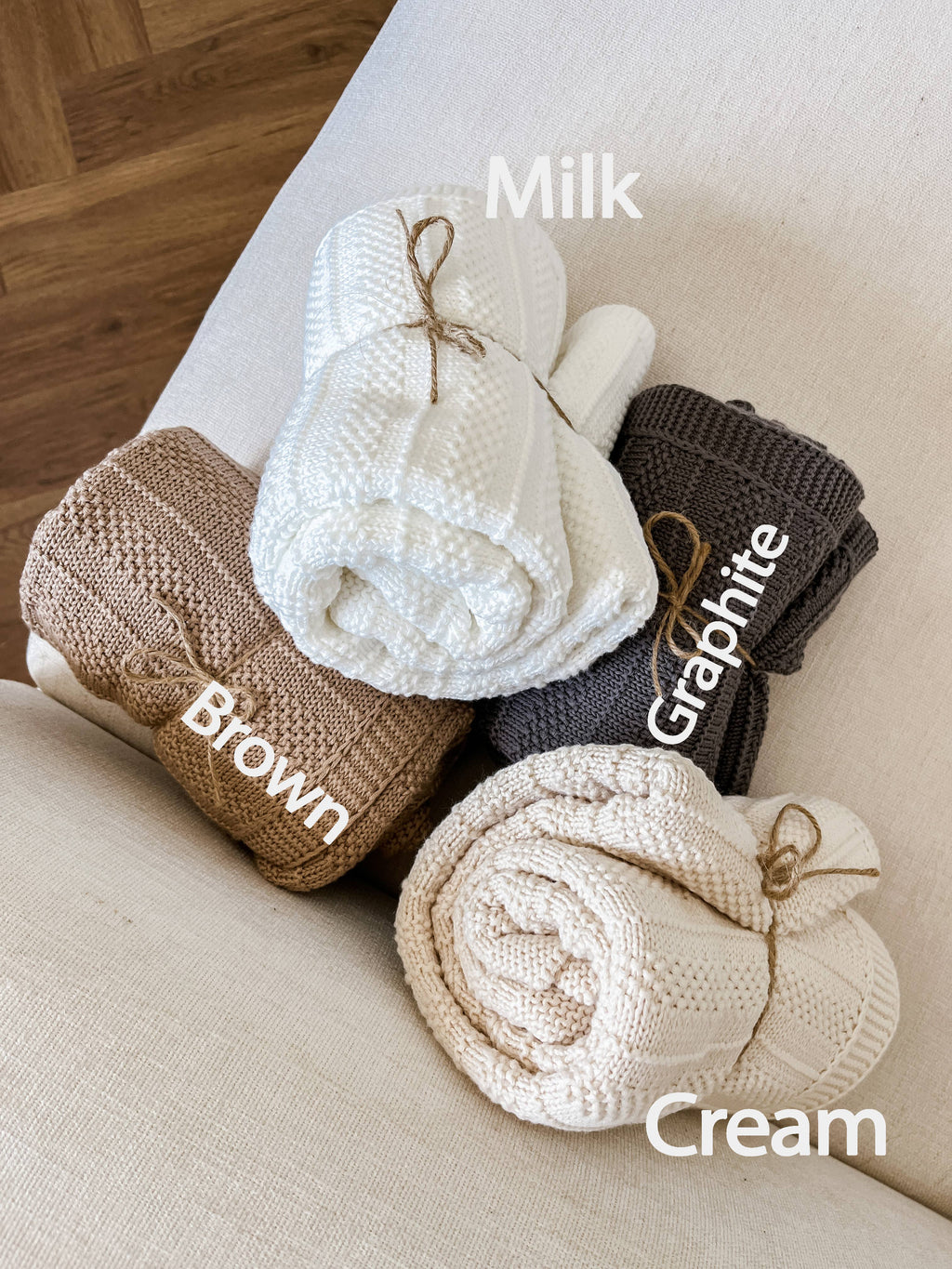 Baby blanket Knitted 100% Cotton: Milk / Rope