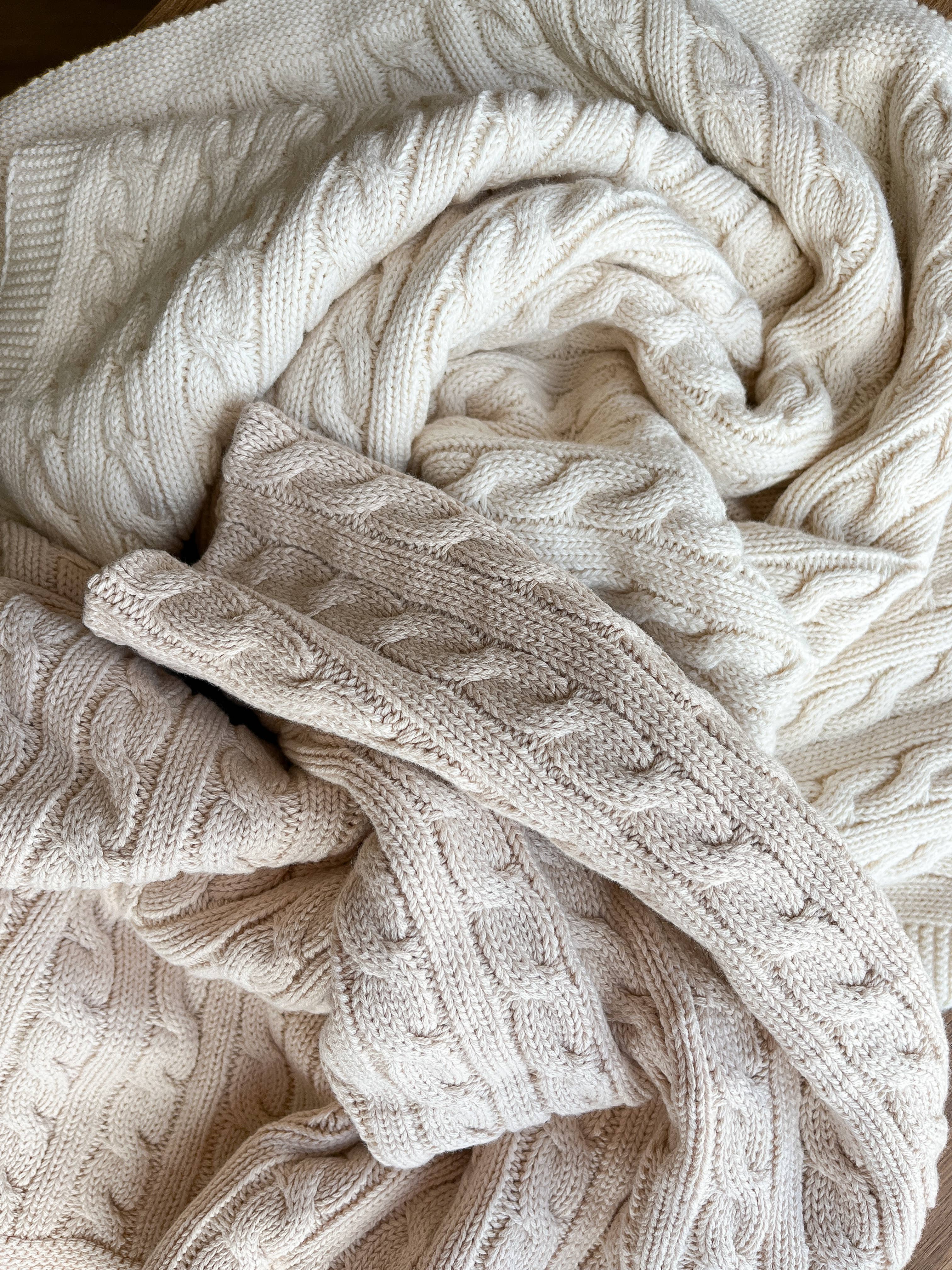 Baby blanket Knitted 100% Cotton: Milk / Rope