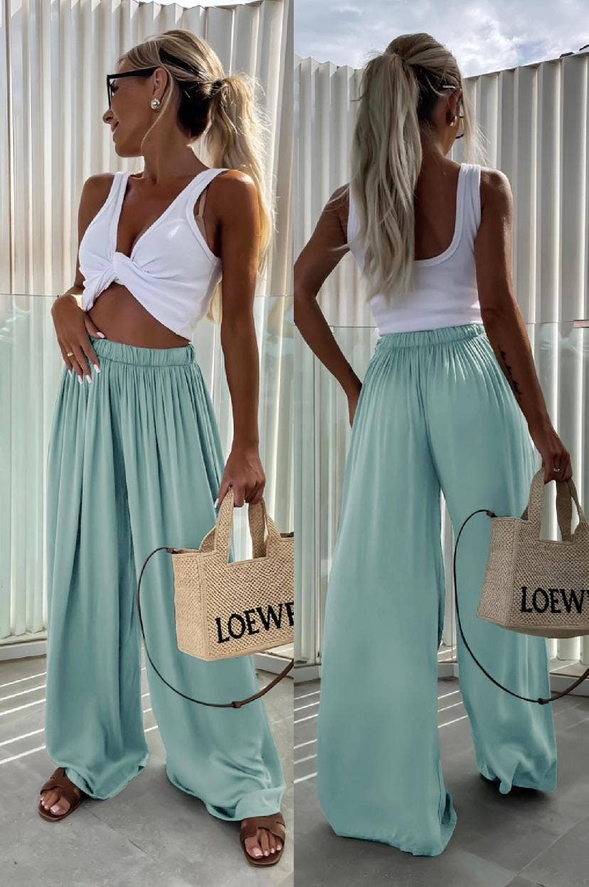 Viscose pants with elastic waistband: Brown