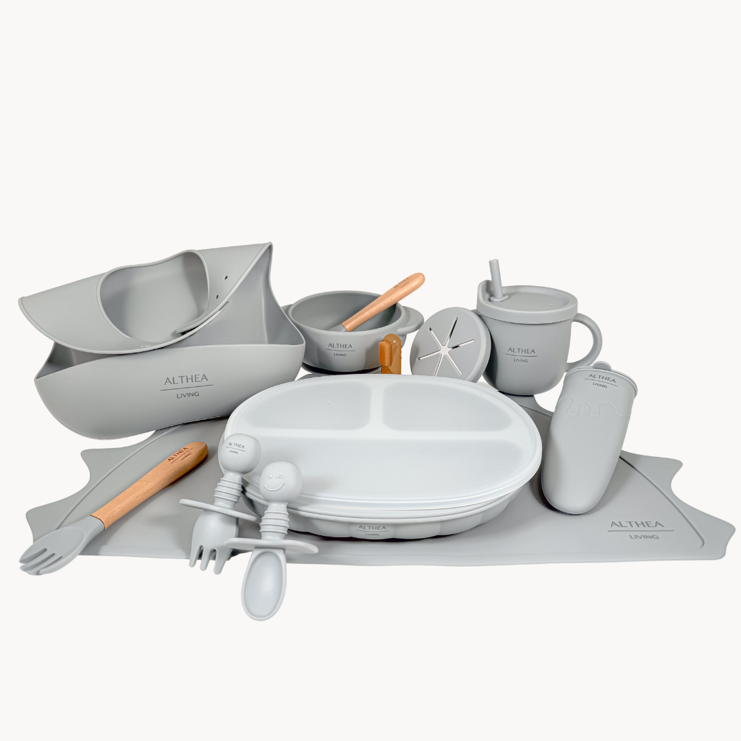 Organic silicone dinnerware - 15 pieces: Pearl Grey