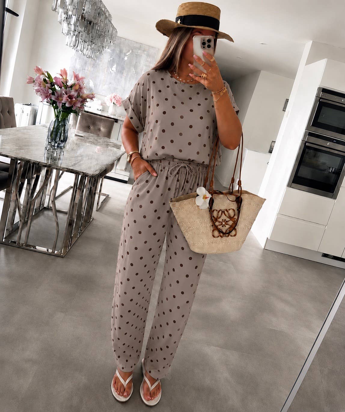 Oversized Polka-Dot Set – Loose Top & Flowing Pants: Black / YOU 38-44