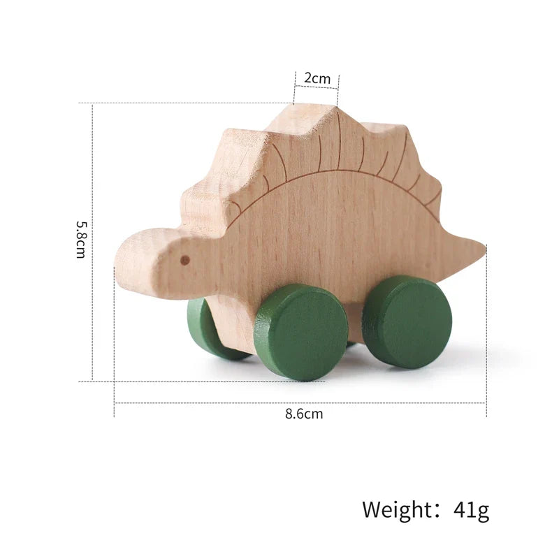 1 pc Beech Wood Montessori Toy Dinosaur with wheels multivariant