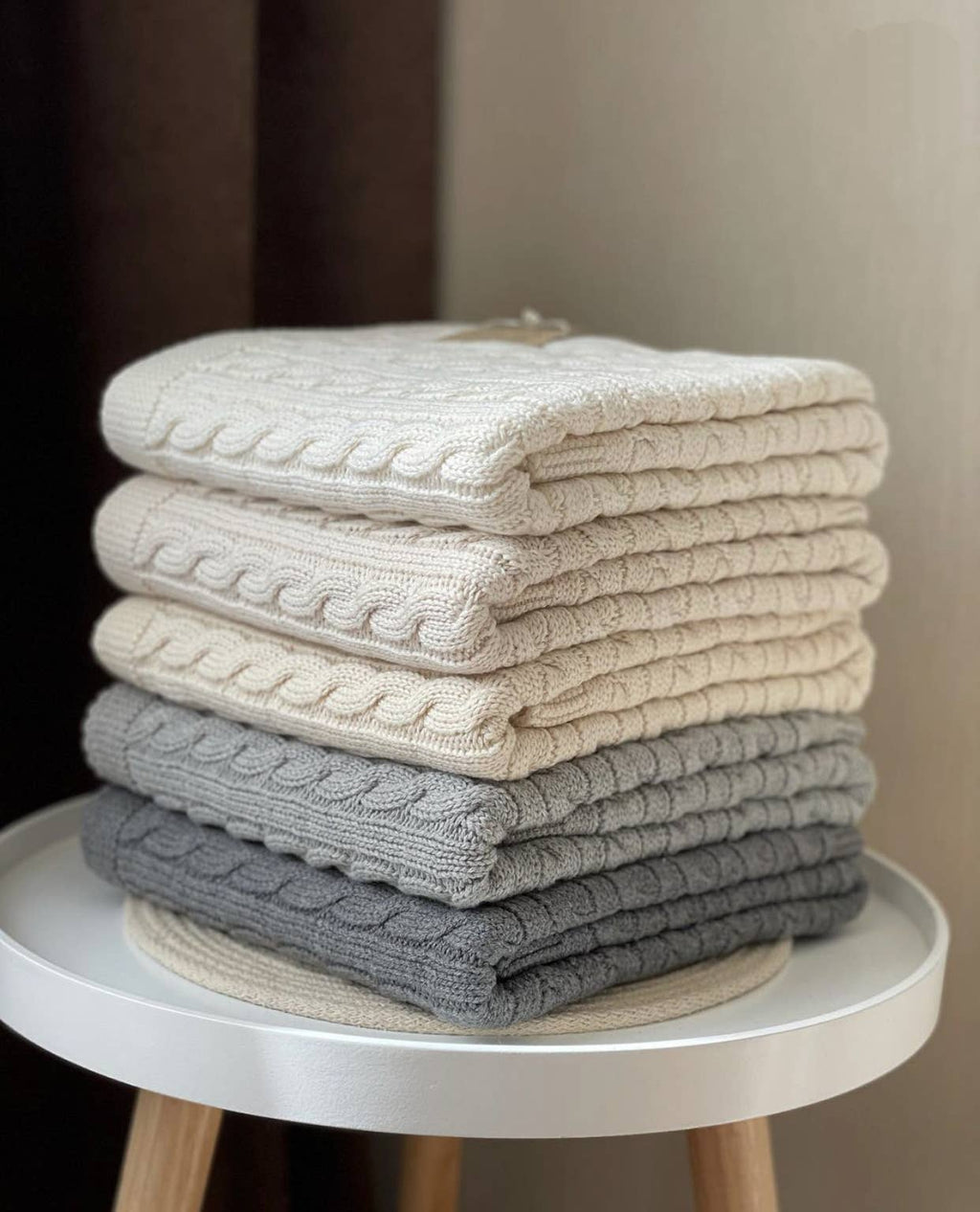 Baby blanket Knitted 100% Cotton: Milk / Rope
