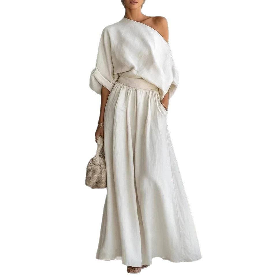 Cropped Off-shoulder Top And Pants Two-piece Set: Black / L