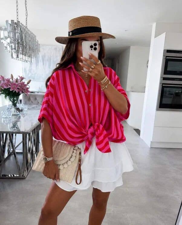 Striped Cotton Gauze Shirt: Yellow / One size: 36-42