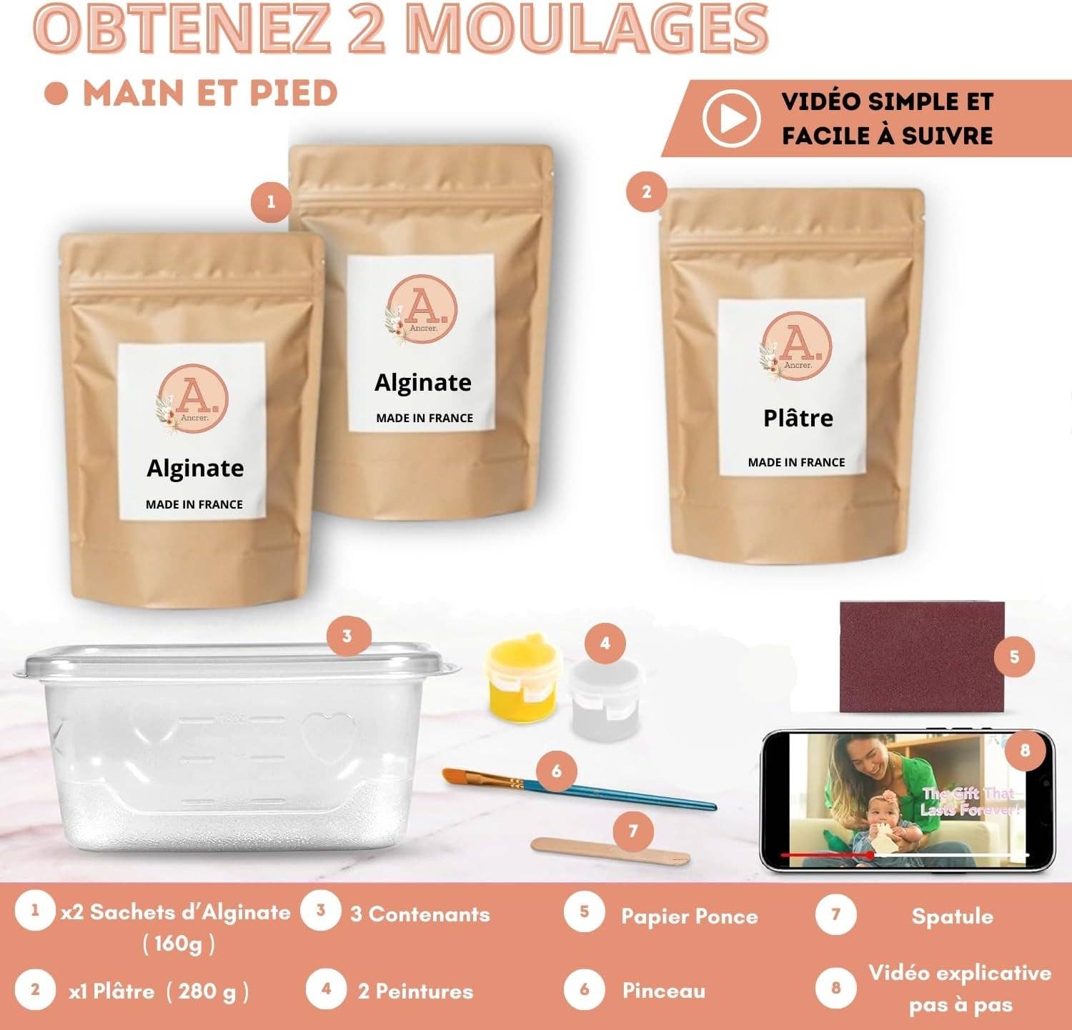 Baby Handprint Kit 2 (0-18 months) 100% French Craftsmanship