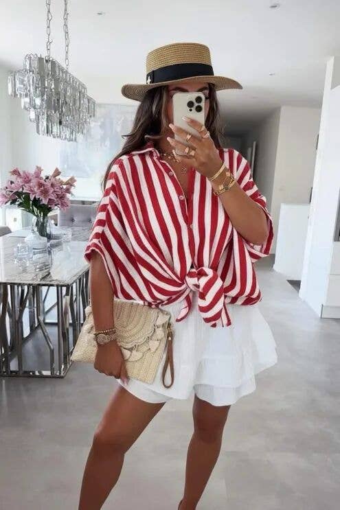 Striped Cotton Gauze Shirt: Yellow / One size: 36-42