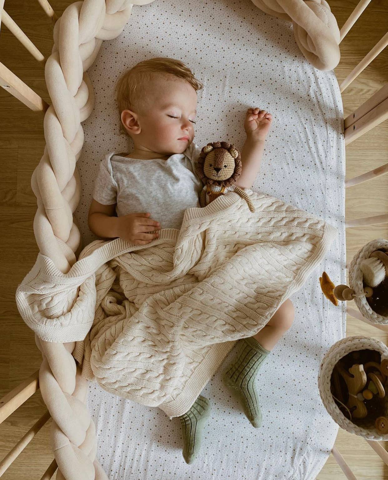 Baby blanket Knitted 100% Cotton: Milk / Rope
