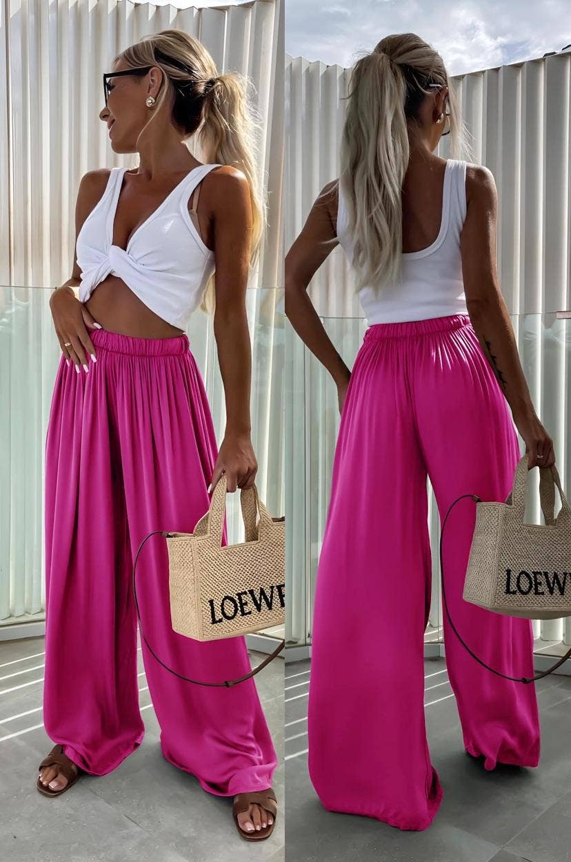 Viscose pants with elastic waistband: Brown