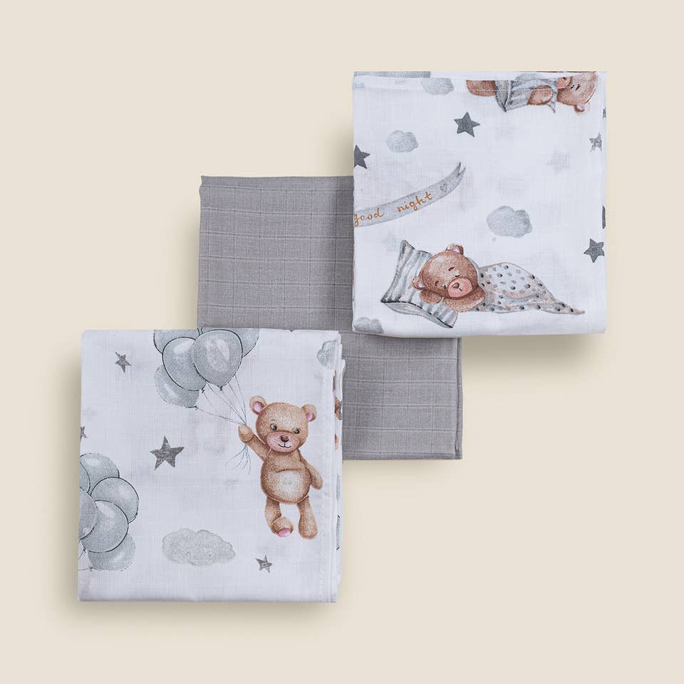 Premium Muslin Diaper Set - 3 Pack of 100% Natural Cotton: Owl / 60x60 - 3 pack