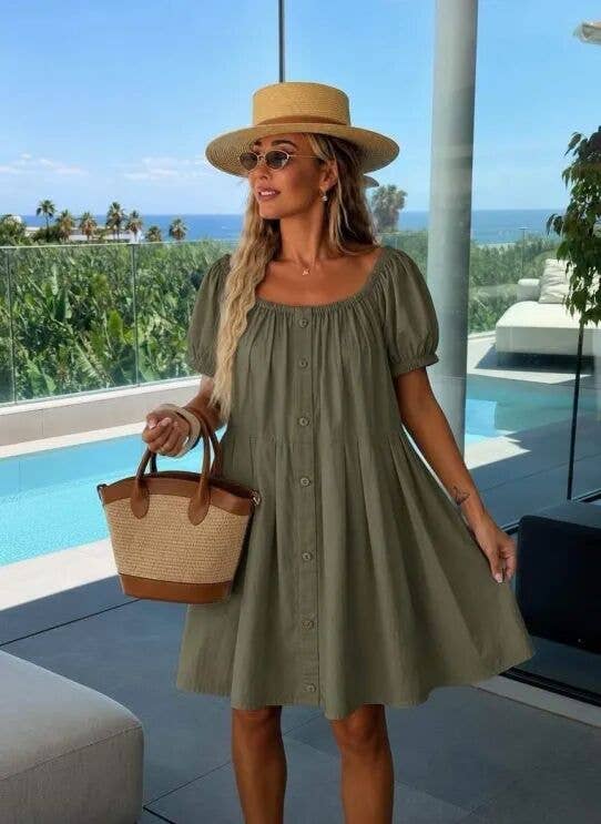 Buttoned Bohemian Dress with Bardot Neckline: White / One size: 36-42