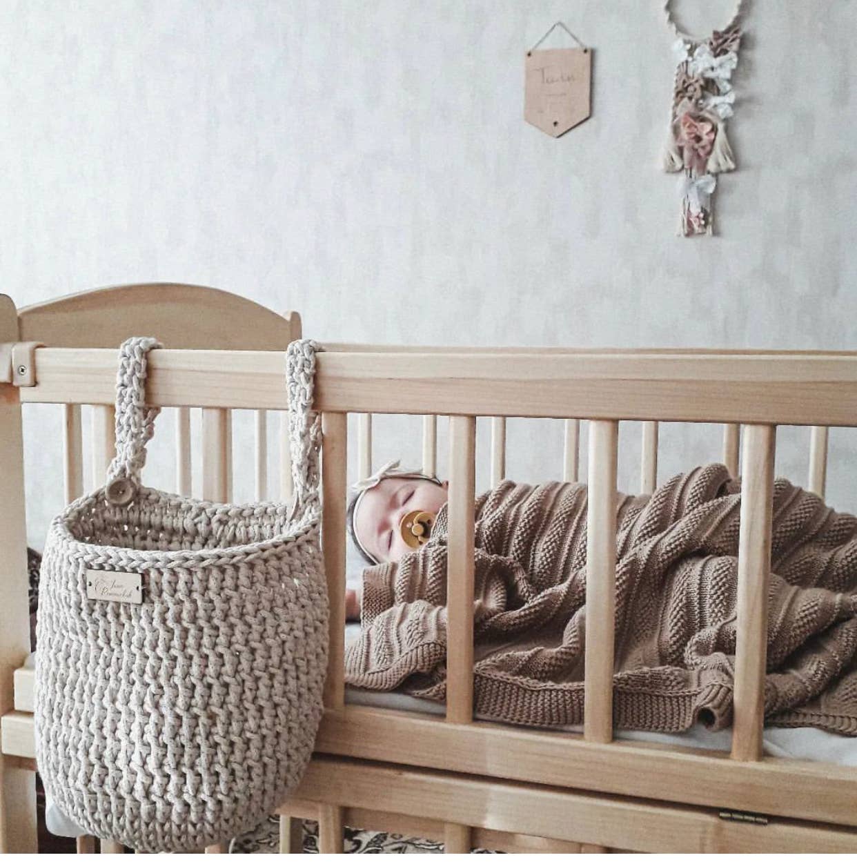 Baby blanket Knitted 100% Cotton: Milk / Rope