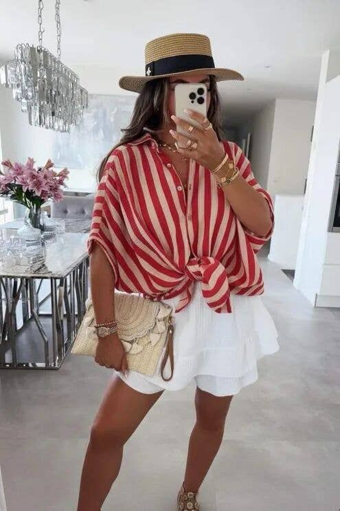 Striped Cotton Gauze Shirt: Yellow / One size: 36-42