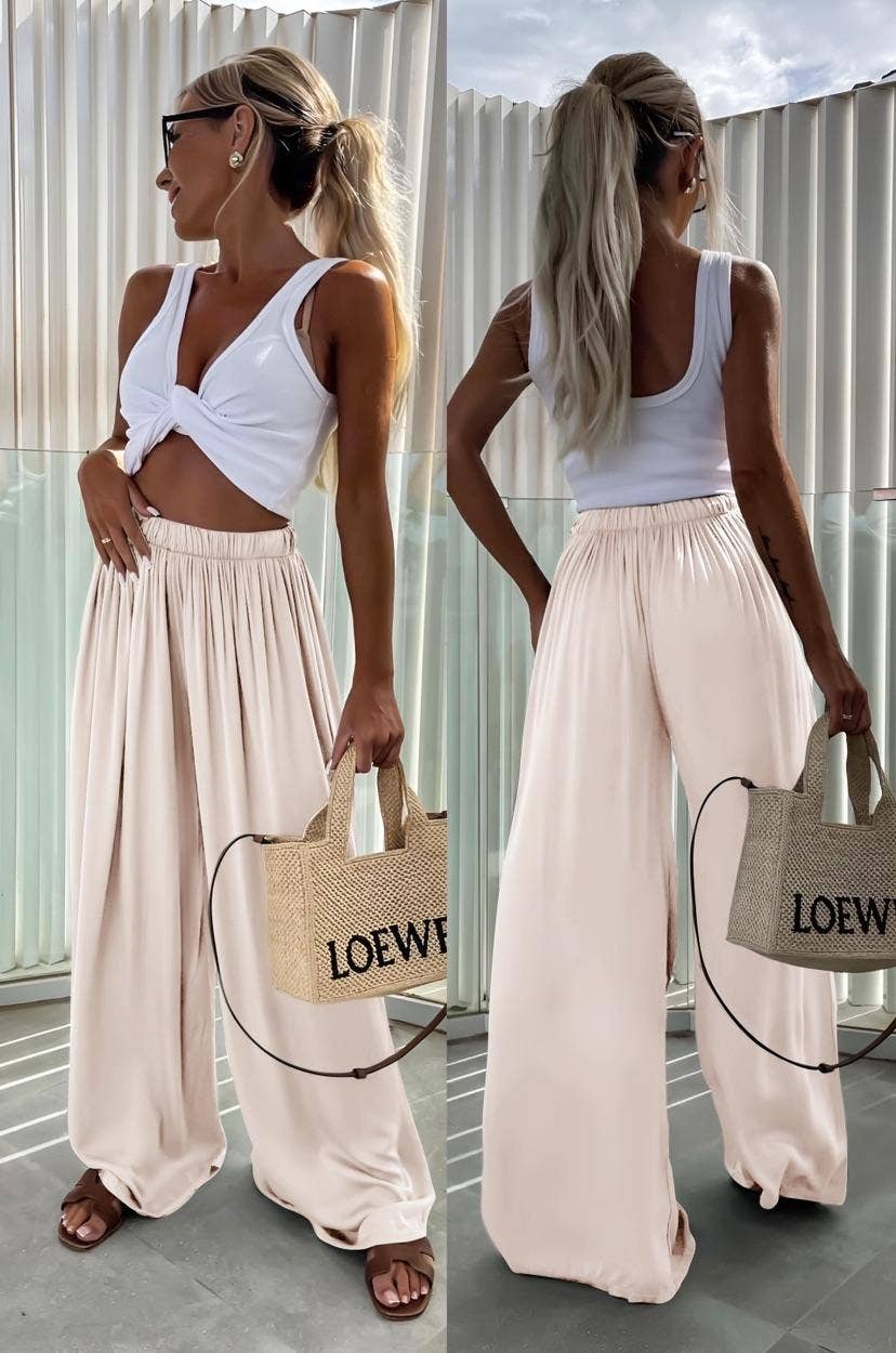 Viscose pants with elastic waistband: Brown